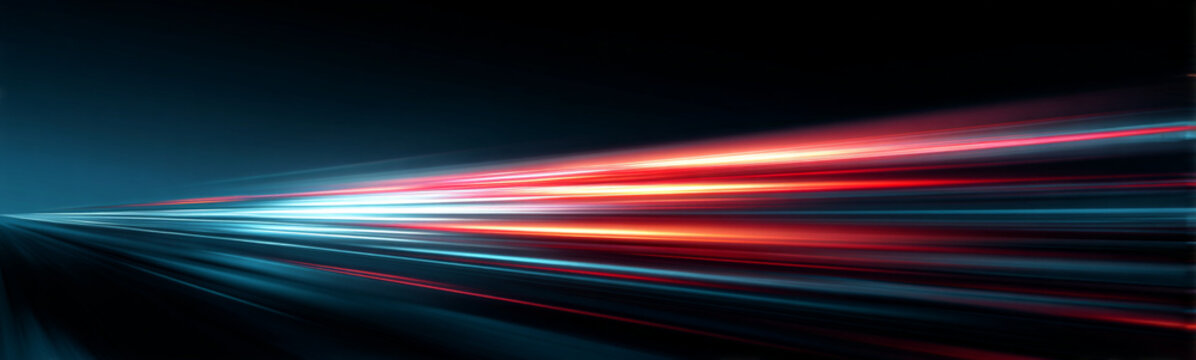 Bright multi-colored trails streak diagonally across a dark backdrop. Motion blur enhances the sense of rapid velocity. Perfect for sci-fi, racing, or neon designs.
