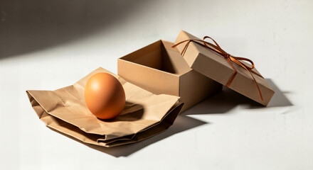 Happy easter sunday with brown paper wrapped egg and gift box