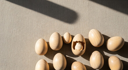 Happy easter sunday with freshly roasted pistachios on a sunny tablecloth