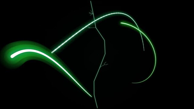 Green Neon Light Trails in Darkness.