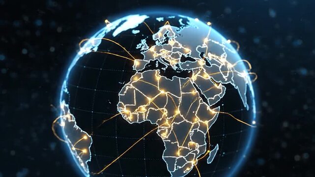 Animated glowing Earth globe with interconnected lines, illustrating global communication