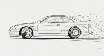 Sports car drifting creating smoke and dust clouds illustration. © AAN