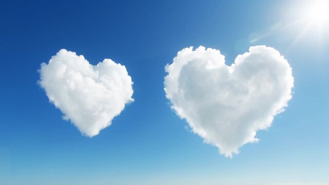 Cloud hearts floating in a blue sky on a sunny day  