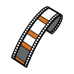 A 35 mm film negative frame shows a strip of exposed film with tiny, inverted images, bordered by perforations, capturing moments in vintage analog style.
