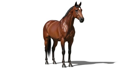 Obraz premium Majestic brown horse standing alone on white background with detailed muscular physique