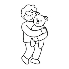 Obraz premium Snuggling a soft teddy bear, feeling warmth and comfort as its fuzzy arms wrap around you, a cozy hug that melts stress and sparks a gentle, happy smile. 