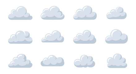 Obraz premium Vector illustration set of cartoon sky clouds for weather applications, digital design projects, and environmental graphics representing atmospheric conditions