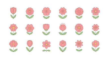 Seamless pattern of pink tulips with leaves in a vintage floral design on a white background