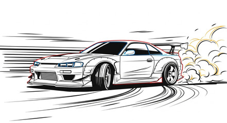 Sports car drifting with smoke and tire marks. © FURI