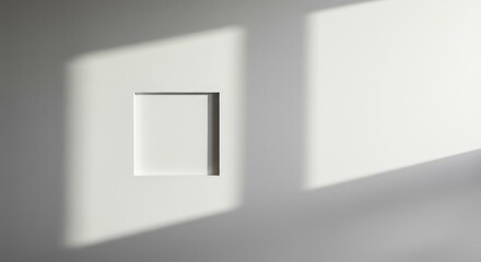 A stark white wall with an empty space where a picture used to hang, highlighted by a subtle shadow of the missing frame ,conceptual ,bright ,removal