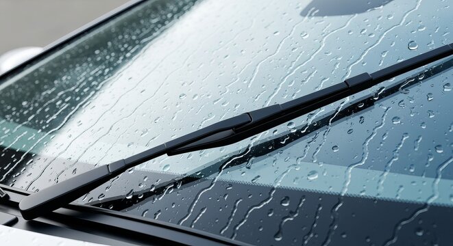 Car Windshield Perspective with Rain, Wiper System Enhancing Safety and Clarity in Monsoon Seasons