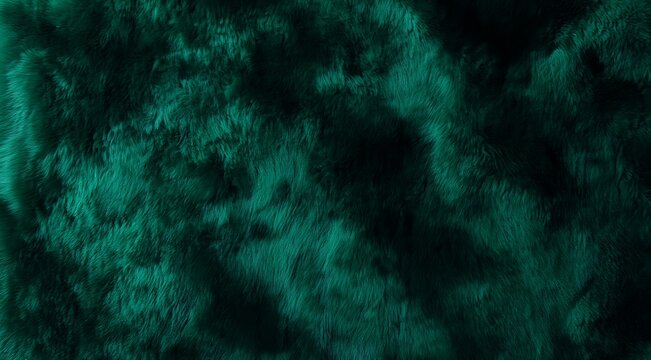 Closeup view of luxurious deep emerald green plush faux fur texture abstract background