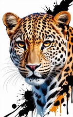 Obraz premium Vibrant leopard portrait with artistic splashes