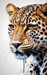 Obraz premium Artistic portrayal of a leopard with ink splatter effect.