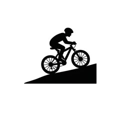 Obraz premium Dynamic Mountain Biker Silhouette Vector Icon: Rider Ascending Steep Uphill Slope – Challenging Off-Road Cycling Adventure Symbol for Extreme Sports, Fitness, and Outdoor Logo Design