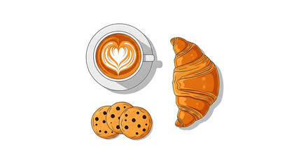 Delicious Morning Duo: Cappuccino and Croissant with Cookies