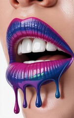 Vibrant lips with dripping colorful paint
