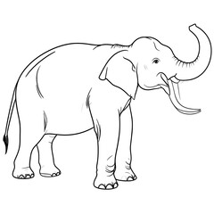 Obraz premium Line drawing of an elephant with its trunk raised, facing right on a white background