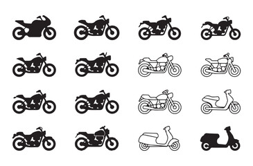 Motorcycle icons collection silhouette various types of motorcycles and scooters vector