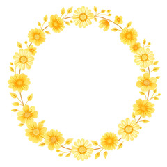 roundframe, floral, flower, flowers, yellow, petals, bloom, blossom, botanical, botany, plants, plant, garden, nature, spring, summer, wreath, circle, circular, border, decorative, decoration, ornamen