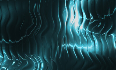 Abstract Blue Neon Wavy Glass Lines Background &ndash; Liquid Ribbed Light Wave Texture Illustration