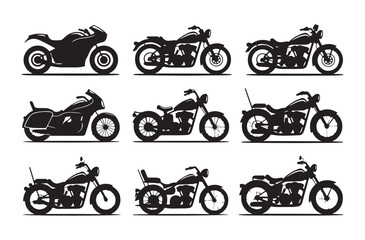 Collection of heavy cruiser motorcycles and bagger style silhouettes for automotive design project