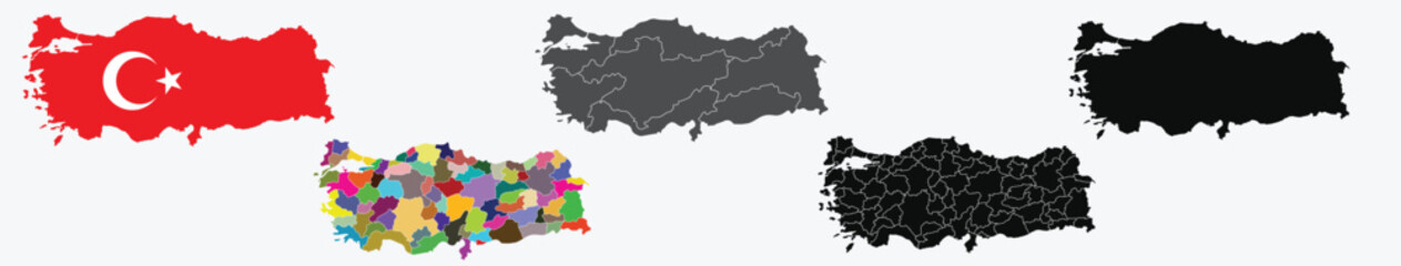Detailed map of Turkey vector set,