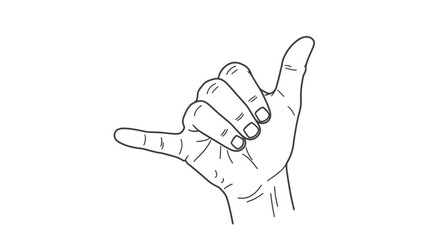 Obraz premium Hand making a shaka gesture line art on isolated white background