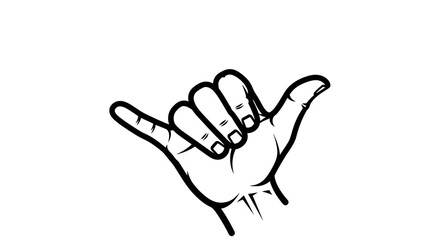 Obraz premium Bold Shaka Hand Gesture Outline on Isolated White Background