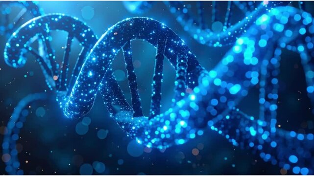 Glowing DNA Double Helix with Genetic Data and Biotechnology Concept Animation in 4K