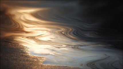 Mystical Fluidity: An ethereal display of swirling liquid textures, its flowing form illuminated by warm and cool hues, evoking a sense of tranquil movement and serene mystery.