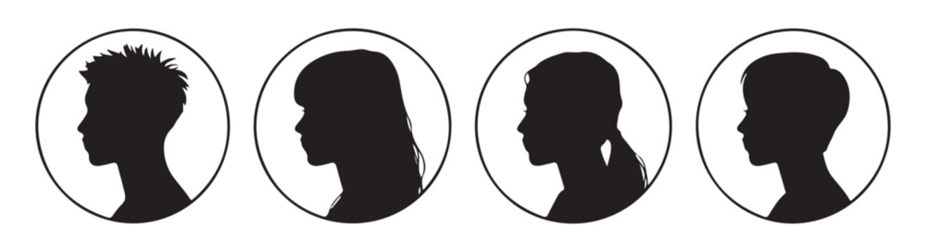 Four different profile avatars, featuring diverse genders, ages, and hairstyles within circles