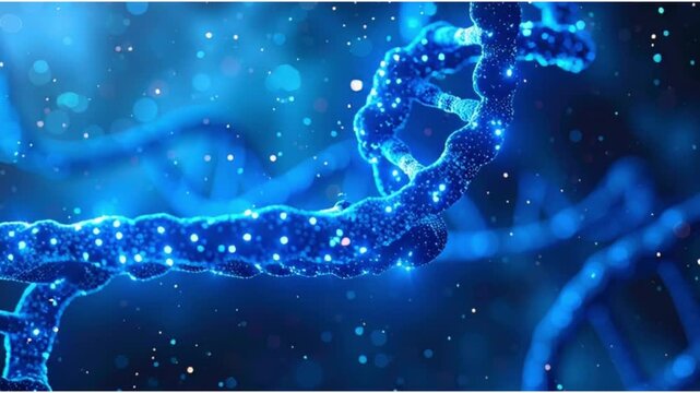 Glowing DNA Double Helix with Genetic Data and Biotechnology Concept Animation in 4K