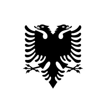 Albanian double-headed Eagle black emblem featured on the flag of Albania. Traditional Balkan symbol of Albania which depicts a two-headed eagle