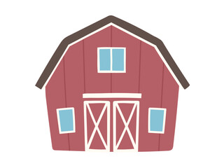 Cute Red Wooden Barn with Gambrel Roof &ndash; Farm Countryside Illustration