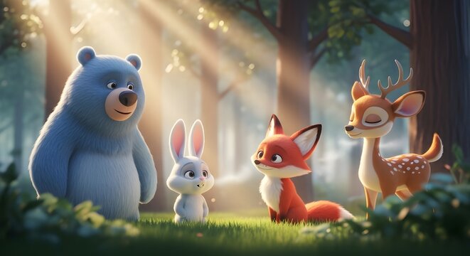 Playful Pals: A Charming Animation of Adorable Cartoon Characters Enjoying a Sunny Day