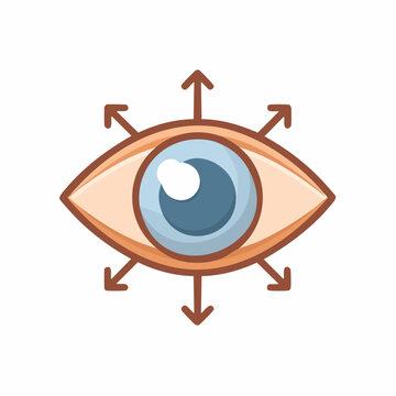 Eye illustration with arrows pointing outwards, vision concept.
