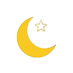 Bright yellow crescent moon icon paired with a simple five-pointed star outline symbol on transparent background