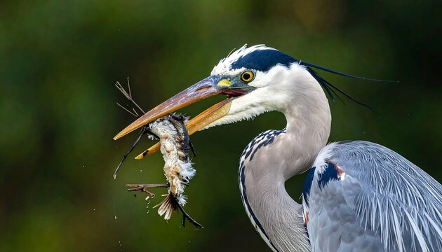 Great Blue Heron with a Fish in its Beak.