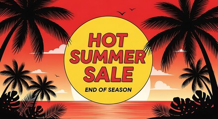 Obraz premium Palm trees at sunset sale banner