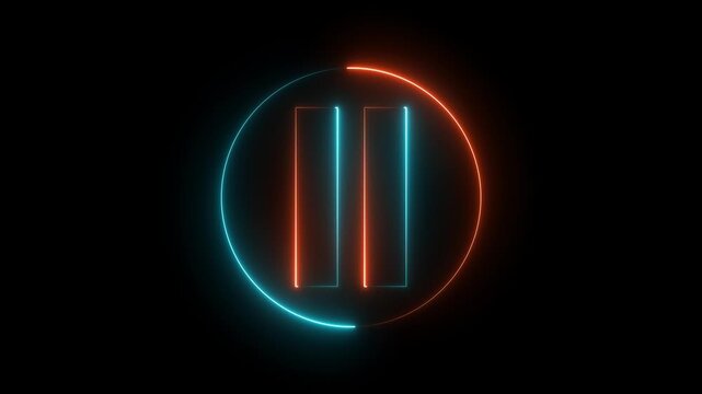 Neon pause button sign icon animation .sign symbol on black background .4k video animation .