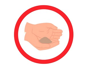 Hand holding earth in a red circle. Simple illustration against white backdrop. Soft neutral tones, comforting imagery