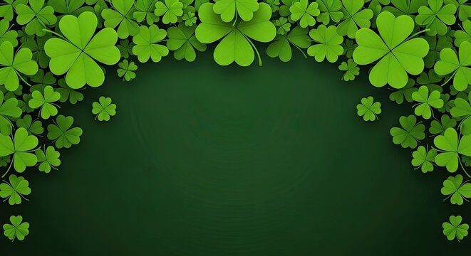St patrick's day shamrock border with green leaves on dark background