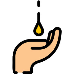 Obraz premium Hand Catching Golden Liquid Drop Vector Illustration - Flat Style Graphic for Hygiene, Health, Skincare, Natural Resource, or Essential Oil Concepts