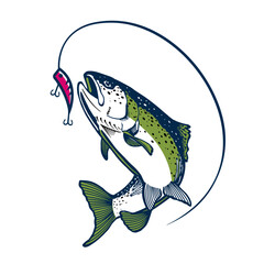 Cartoon flat-style blue fish, lures for fishing