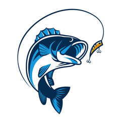 Cartoon flat-style blue fish, lures for fishing