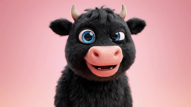 Cute Cow Cartoon Character Smiling on Pink Background
