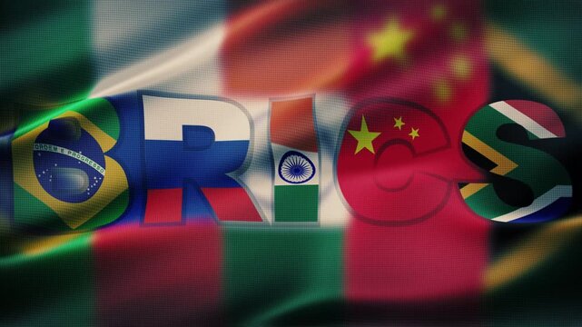 BRICS Flags Waving with Text Logo | Brazil Russia India China South Africa Animation