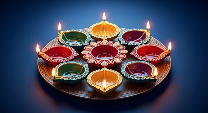 Diwali festival of lights colorful diya lamps burning bright