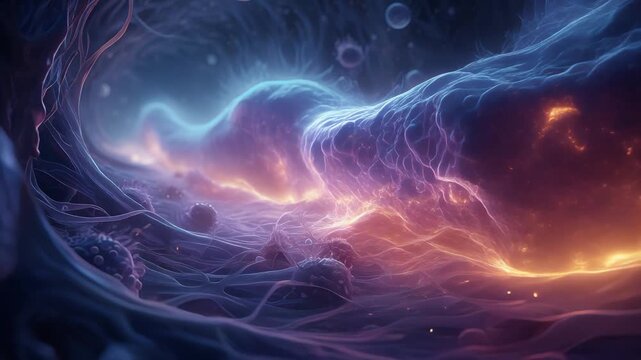 Visualizing Autophagy Process in Cellular Membranes with Soft Glowing Effects in Abstract Luxury Tech .mp4